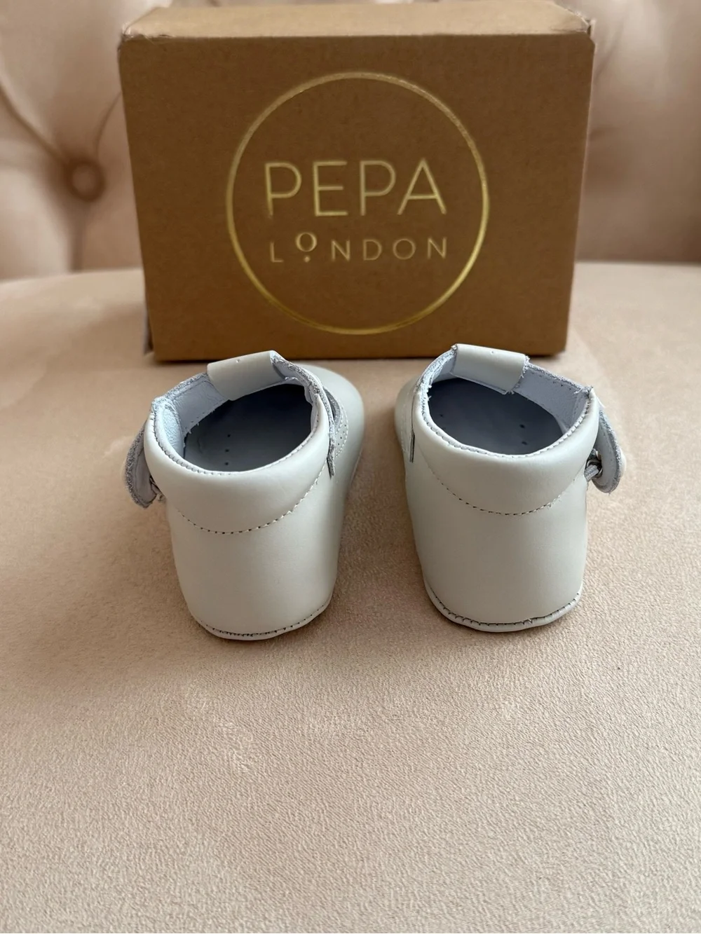 Pepa London Ivory T-Bar Leather Pram Shoes EU 18 Baby Christening Wedding